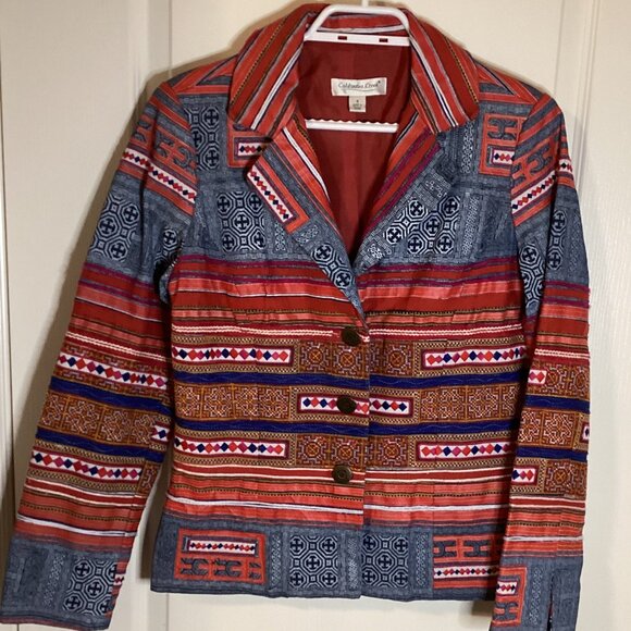 Coldwater Creek Women's Jacket Size 4 Colorful Geometric Strips Lined Cotton - Picture 1 of 8